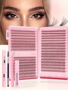 640pcs Single Lash Clusters, Dense Fluffy D-Curl DIY Eyelash Extensions, 8-16mm Mixed Length Design, Suitable For Various Makeup Looks, Enlarges Eyes, Set Includes Lash Glue, Remover, Tweezers, Lightweight And Reusable, Suitable For Beginners, Can Be Used For Daily, Party And Other Occasions - Black - View 6