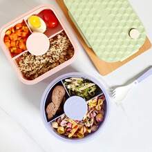 1pc Divided Lunch Box With Fork And Spoon, Unisex, Suitable For Students, Tableware Set, Bento Box, Microwave , Perfect Gift For Back To School/Valentine's Day/Halloween/Christmas - Multicolor - View 3