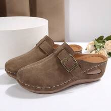 鏤空雕花斜頭涼鞋，穿脫方便，適合通勤與購物，長久穿著舒適 - 深卡其色 - 查看 6