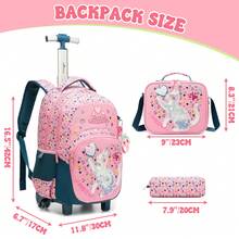3pcs Tas Ransel Anak Perempuan dengan Tas Selempang, Tas Sekolah Beroda Motif Lucu, Tas Ransel Troli Ringan, Gaya Anak Perempuan untuk Kembali ke Sekolah - Tas koper anak-anak - View 4