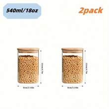2/4 Pcs 540ml/18oz Glass Food Storage Jars With Bamboo Lids, Square Transparent Airtight Kitchen Storage Containers Set, Stackable Glass Food Canister For Kitchen Countertop, Salt/Sugar, Spice, Candy, Cookies, Cereal - Clear - View 8