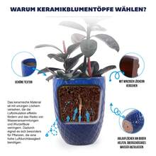 Large Handcrafted Ceramic Flower Pot, 42 Cm Diameter * 54 Cm Height, Royal Blue With Diamond Pattern, Breathable, Frost Resistant, With Drainage Holes For Large Indoor And Garden Plants. - A - 查看 5