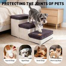 3/4 Steps Pet Stairs For Tall Bed And High Sofa, Sturdy Dog Steps With Extra Large Storage For Pet Supplies Clothes, Foldable Dog Stairs For Small Dogs, Cat Ramp With Non-Slip Bottom, Supports Up To 100 Lbs - Grey - View 3