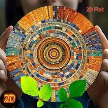 2D平面印花馬賽克螺旋圖案圓形木製裝飾牌，適合客廳/臥室/辦公室，裝飾性木製標牌 - A - 查看 3