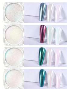 4 Jars Aurora Magic Mirror Nail Powder Set Ultra Fine Iridescent Mermaid Pearlescent Translucent Shimmer Glitter Dust For Nails DIY Manicure Home Salon Nail Art Decoration Supplies,Equipped With Smudge Tool (0.5g/Bottle) - Multicolor - View 3