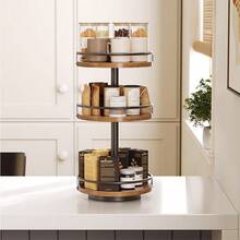 This Three-Tiered, 360° Rotating Wooden Storage Rack Features A Space-Saving Vertical Design And Sturdy Metal Construction. Suitable For Kitchens, Bedrooms, And Living Rooms, This Multi-Functional Rack Can Hold Spices, Cosmetics, Or Books. - Brown - View 5