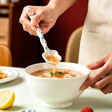 1/2pcs Multi-Color Ceramic Long Handle Soup Spoons, Back To School Tableware, Home Dessert Spoon, Stirring Spoon, Coffee Spoon, Ice Cream Spoon, Cute Flower Design Christmas/Halloween Party Gift - View 2