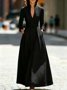 Women's Solid Color Casual Minimalist Long Dress For Party And Travel - Black - View 1
