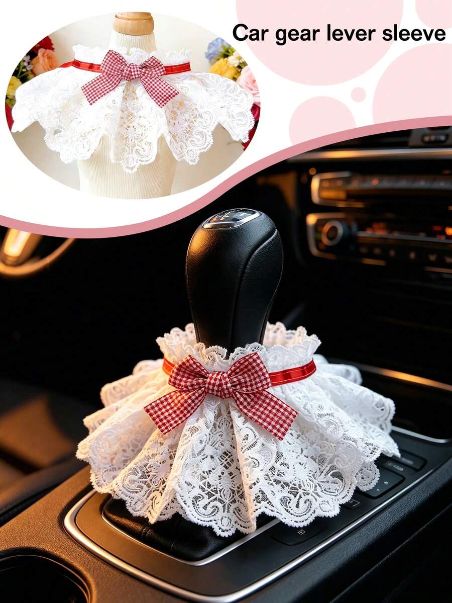 Lovely Car Gear Shift Knob Cover For Manual & Automatic Transmission, Decorative Protective Handle Cover Set - Bow Tie - View 1