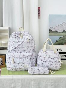 3-Piece Set - Back To School Bow Print Backpack Set, Large Capacity Nylon School Day Bag, With Lunch Bag And Pencil Case, Multi-Pocket Casual Backpack, Lightweight Bookbag, Suitable For Students/Graduates/Young People, Perfect For Back To School/Daily/Shopping/Short Trips And Outdoor Leisure Activities - Multicolor - View 15