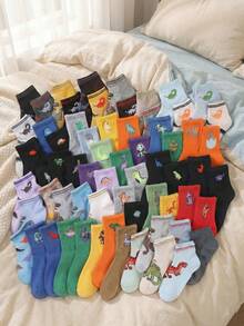 20 Pairs Kids Mid Calf Socks 1-16 Years Boys Girls Cute Dinosaur Pattern Athletic Sports Socks Classic Ribbed School Crew Socks - Multicolor - View 2