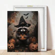 1 Stück, Leinwand Wandkunst, gerahmte Wanddekoration, süßer Hexen-Waschbär mit Kürbis und Fledermaus Herbstwald Leinwand Wanddekoration, ländliche Dark Academia Horror Halloween Poster, gruselige Fledermaus Kunst, Vintage Wanddekoration, geeignet für moderne Heimdekoration, Raumdekoration, Wohnheimdekoration, Schlafzimmerdekoration, Wohnzimmerdekoration, Badezimmerdekoration, Küchendekoration, Esszimmerdekoration - Waschbärzauberer - Übersicht 4
