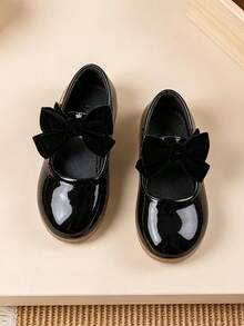 1 Pasang Sepatu Flat Elegan Minimalis Gaya Inggris dengan Pita, Warna Polos, Cocok untuk Anak Perempuan, Cocok untuk Pemakaian Sehari-hari, Musim Semi/Panas - Hitam - View 2