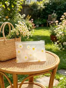20/40pcs Cute Daisy Zipper Bags, For Office Supplies, Makeup Storage, Crafting, Jewelry Storage, Reusable Frosted Plastic Bags With Zipper Closure, Vibrant Floral Design, Suitable For Birthday, Wedding, Summer Party Favors, Gift Bags, PVC Material, Waterproof - Multicolor - View 2