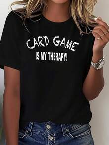 Women's Pura Top Ideal For Card Game Nights - Comfortable Clothing With Card Theme Print, Machine Washable, Pura Top For Game Nights And Casual Looks (All Year Round Wear) - 黑色 - 查看 1