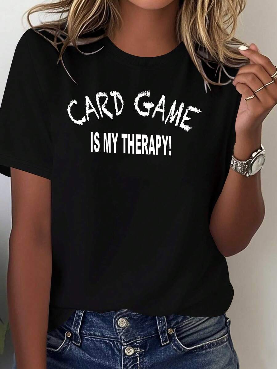 Women's Pura Top Ideal For Card Game Nights - Comfortable Clothing With Card Theme Print, Machine Washable, Pura Top For Game Nights And Casual Looks (All Year Round Wear) - 黑色 - 查看 1