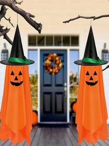 1/2pcs Halloween Hanging Pumpkin Ghost Decorations, Outdoor Use, Cute Orange Pumpkin Ghost Decor, Suitable For Children's Outdoor Garden And Trees - Orange Halloween Ornaments - View 1