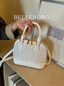 Graphic Print Shell Handbag - White - View 5