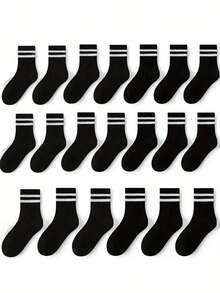20 Pairs Kids/Children Double Bar Sports Socks, Soccer Mid-Calf Socks For Students - Black - View 7