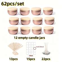 HIZTGHC 62pcs Candle Making Kit, 2.5oz, 12pcs Round Rose Gold Metal Candle Tins (With Wood Grain Lids), Wick Stickers, Wick Set, DIY Aromatherapy Candle Empty Containers, Spice, Candy And Jewelry Storage Jars - Multiple Styles - View 9