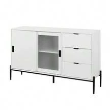 Modern Sideboard With Sliding Glass Door And 3 Drawers, Entryway Console, Kitchen Cabinet For Hallway, Entryway, Kitchen, Office, White - White - View 10