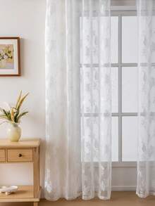 1PC Ivory Lace Curtain, Rustic Style, Simple Butterfly Floral Pattern Lace Curtain, Suitable For Living Room, Bedroom, Kitchen And Other Windows, Eyelet Design Privacy Lace Curtain - 1PC - View 4