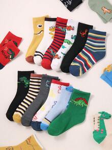 20 Pairs Kids Mid Calf Socks 1-16 Years Boys Girls Cute Dinosaur Pattern Athletic Sports Socks Classic Ribbed School Crew Socks - Multicolor - View 8