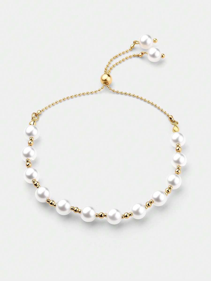 Ashenrae Faux Pearl Decor Beaded Bracelet - Multicolor - View 1