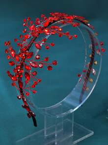 Shiny Red Rhinestone Bridal Headband Elegant Women's Headpiece Suitable For Wedding Party - Red - View 4