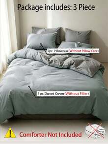 Blue & White Colorblock Washed Skin-Friendly Duvet Cover 3 Pieces Set - Mint Green - View 6