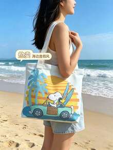 SNOOPY 1pc Cartoon Print Large Capacity Canvas Tote Bag, Casual One Shoulder Handbag, Suitable For Daily Commute, School, Ideal Gift For Birthday, Valentine's Day, Back To School, Graduation - View 5