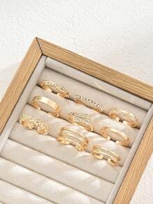 9pcs Simple Rhinestone Metal Geometric Toe Ring Set, Women's Holiday Date Gift - Golden - View 17