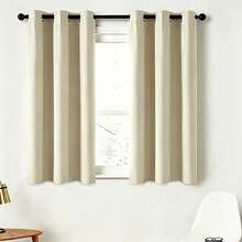 2pcs Modern Minimalist Beige Blackout Short Curtains With Black Lining, Top Grommet Rings, For Dining Room, Kitchen, Cabinet Door, Room Divider, Home Decor, Small Window, Door Curtain - Beige - View 2
