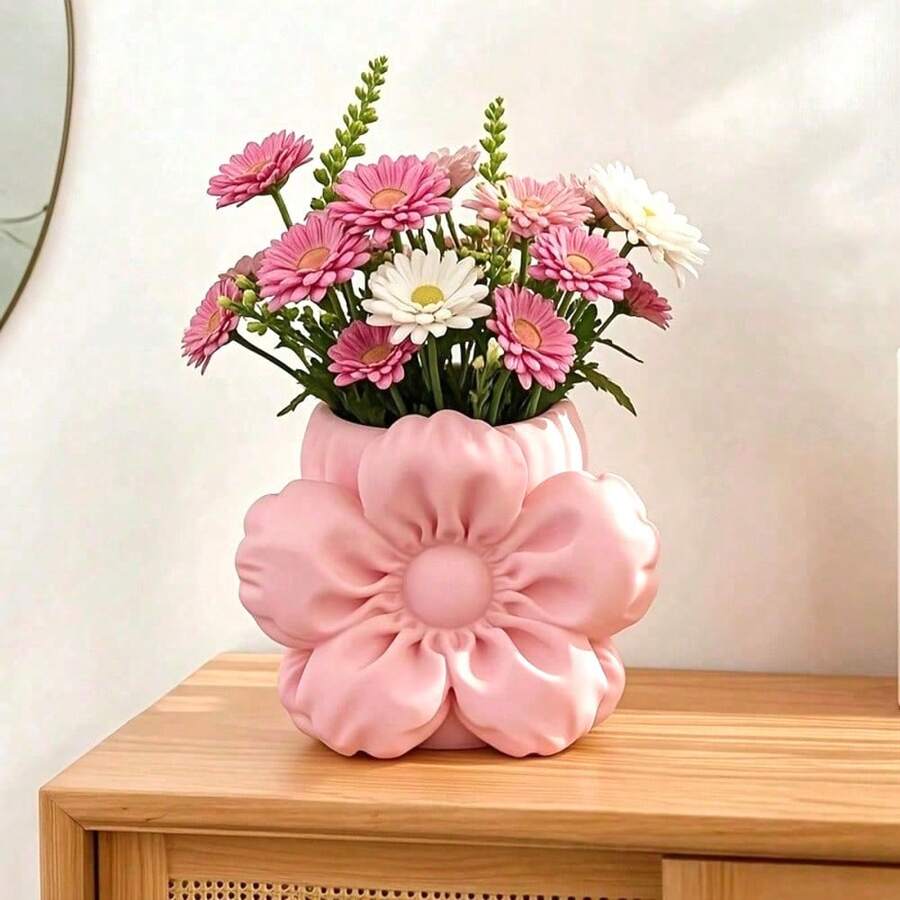 Puff Flower Shaped Storage Bucket & Cosmetic Organizer, Lightweight Design, Suitable For Home And Office Desk, Supports Embedded Installation, Flower-Shaped Desktop Decoration Stationery Storage, Compact And Portable, Minimalist Desktop Accessory