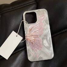 [Mexico - 24-Hour Shipping] Protective Phone Case For Apple 17 16 15 Promax 22 23 24 25 26 Ultra Galaxy, 1 Piece, Modern And Fashionable, With Pink Butterfly And Silver Feather Design, Suitable For IPhone 16 15 14 13 12 11 Pro Max 7 8 Plus X Xr Xs Max 14plus 15plus 12mini 13mini, Couple Cases, Gifts For Boyfriend And Girlfriend, Holiday Gifts. - 1PCS - 查看 5