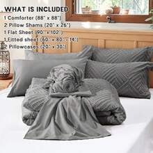 Zzlpp - 7 Piece Complete Duvet Set, Cream Tufted Bed In A Bag With Duvet And Sheets, All Season Boho Bedding Set With 1 Duvet, 2 Decorative Pillowcases, 2 - 深灰色 - 查看 5