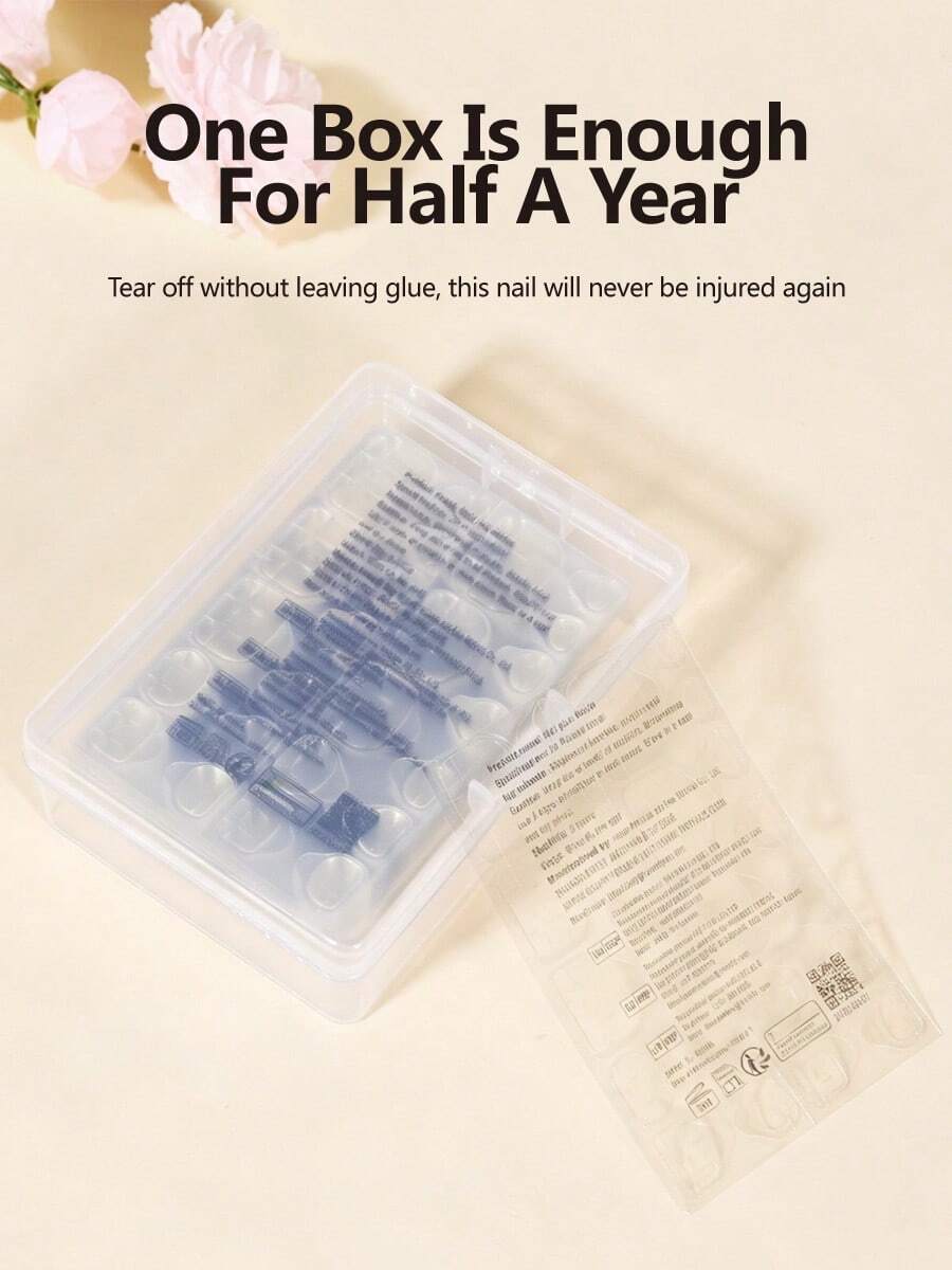 YBJK 1200pcs/50pcs Thick Jelly Glue Double-Sided Adhesive High-End Nail Stickers, Breathable And Waterproof, Suitable For Various Nail Tips, Includes Gift Storage Box, Nail File, Nail Polish Remover And Other Tools - Clear - View 1