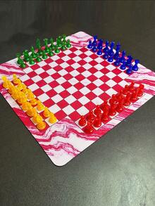 Set Catur Karet untuk 4 Pemain, Ukuran 13,7 Inci, dengan Papan Catur Gulung Bermotif Marmer Merah, 64 Buah Cakram Plastik Staunton (Transparan, Warna Solid) – Ideal untuk Permainan Strategi dan Teka-Teki Multipemain, Pertemuan Keluarga, dan sebagai Hadiah. - MultiWarna - View 2