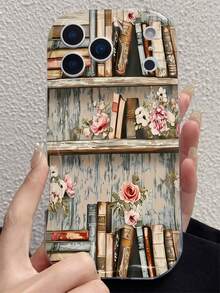 Étui de téléphone vintage avec étagère de livres remplie de vieux livres, étui de téléphone avec motif floral, étui de téléphone personnalisé, texture lisse et crémeuse, absorption des chocs par tampon de vague, antichoc, léger et anti-collision, pour iPhone 11 Pro Max/12/12 Pro/12 Pro Max/13/13 Pro/13 Pro Max/14/14 Plus/14 Pro/14 Pro Max/15/15 Plus/15 Pro/15 Pro Max/16/16 Plus/16 Pro/16 Pro Max/X/XS/XS Max/17/17 Pro/17 Pro Max/Air - Multicolore - Voir 5