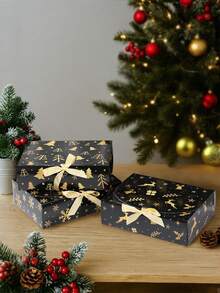 6pcs Christmas Gift Boxes With Ribbons, Black & Gold Christmas Gift Packaging Boxes, Christmas Snowflake Reindeer Snowman Penguin Design Christmas Gift Boxes, Christmas Party Small Gift Boxes, Christmas Gift Packaging Supplies, Home Christmas Decor, Christmas Gifts, Winter Holiday Decor, Seasonal Packaging, Christmas Party Supplies, Christmas Decor, Room Decor, 2027 New Year Decor, Christmas Decor - Christmas Black Gold - View 11