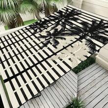 1pc Striped Coconut Tree Silhouette Pattern Sun Shade Sail, Large Size Outdoor Sun Protection Canopy, Modern Print Awning For Garden Patio Yard Decor, Includes Fixing Rope - Black and White - View 5