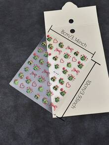 1pc Cartoon Cactus Nail Stickers, Simple Hollow Red Bow & Heart Nail Sliders, Self-Adhesive Disposable Embossed Nail Art, Cute Soft Style, Suitable For Daily Wear And Dates - Multicolor - View 2