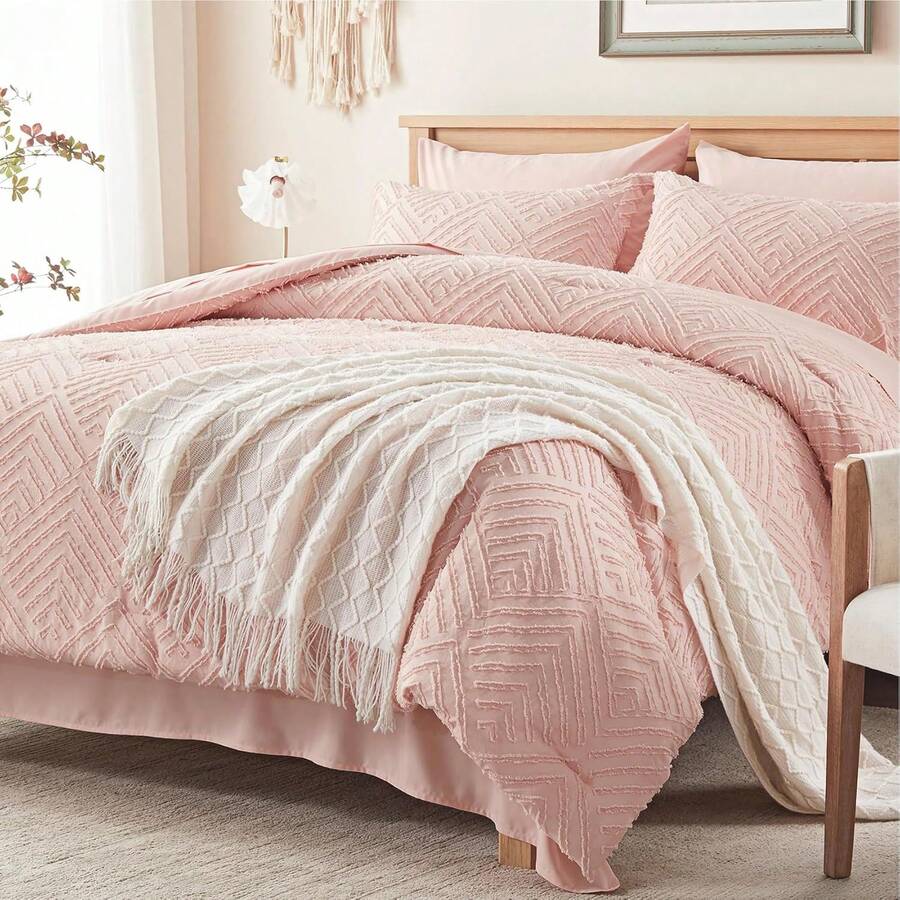 Zzlpp - 7 Piece Complete Duvet Set, Cream Tufted Bed In A Bag With Duvet And Sheets, All Season Boho Bedding Set With 1 Duvet, 2 Decorative Pillowcases, 2 - 02-羅莎 - 查看 1