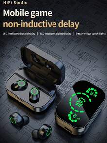 Wireless Earbuds With Touch Control, Digital Display, Long Battery Life, And Microphone - Black - View 2