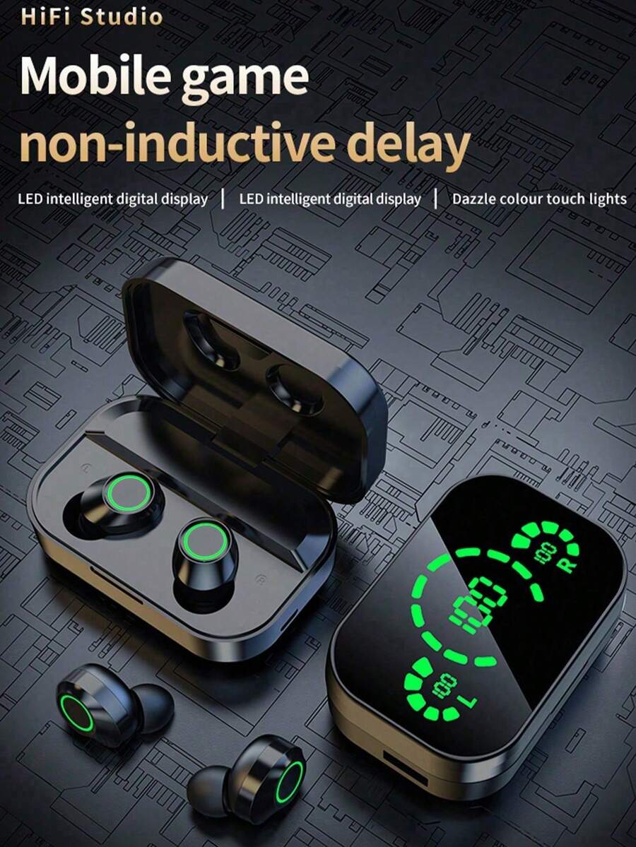 Wireless Earbuds With Touch Control, Digital Display, Long Battery Life, And Microphone