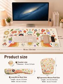 Retro Doodle Desk Mat Set - Large Pink Aesthetic Gaming Mouse Pad With Keyboard & Mouse Wrist Rest, Non-Slip Waterproof Extended Desk Pad With Cute 70s 80s Stickers, Rainbow & Music Design For Teen Girls & Gamers - View 4