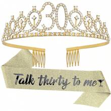 「Talk To Me About 30」肩帶與水鑽皇冠套裝－30歲生日女性禮物，生日派對用品 - 查看 1