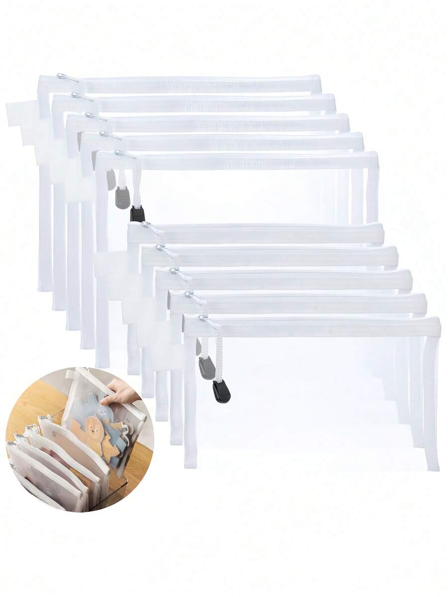 Transparent Mesh Zipper File Bag Organizer (3 Sizes), Waterproof Folder, Plastic Makeup Bag, Multi-Function File Organizer With White Edge, School Office Supplies Pencil Case Storage, Back To School Essential, File Organizer Gift Set, Suitable For Puzzles, Board Games, Multi-Function Travel Bag And Office Supplies (White),Back To School Season - Transparent Mesh File Bag - View 1