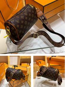 Women's Retro Shoulder Handbag Fashion Wide Strap Purse, Large Capacity Crossbody Tote Bag For Work, Travel & Everyday Use - 卡其色 - 查看 11