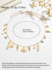 1pc Bohemian Vacation Style Yellow-Tone Asymmetric Crystal Ocean Starfish Shell Conch Faux Pearl Fish Tail Pendant Multi-Layer Waist Chain Body Chain Fashionable Elegant Personalized Creative 3D Starfish Conch Shell Pendant Body Decoration Suitable For Women Daily Wear Vacation Party (Yellow Crystal Shape Random) - Gold - View 3